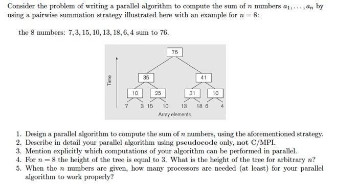  Consider the problem of writing a parallel algorithm to compute the