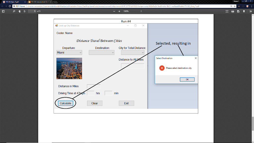 the driving distance between two selected US cities. The application will also