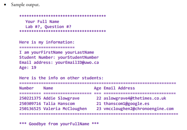 first class is called Student and has the following specifications: Student -student