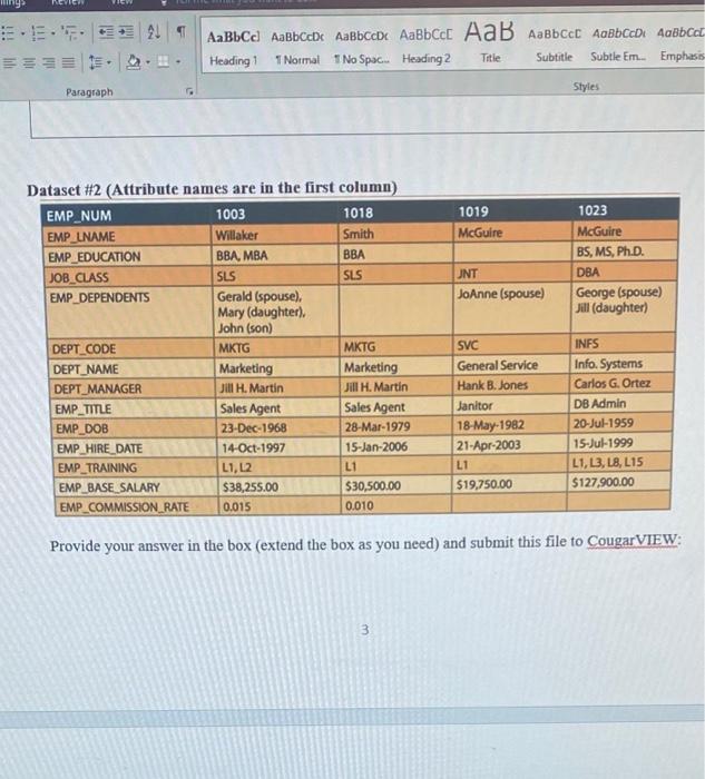 i need help with Normalization this dataset into 3NF tables. bold and
