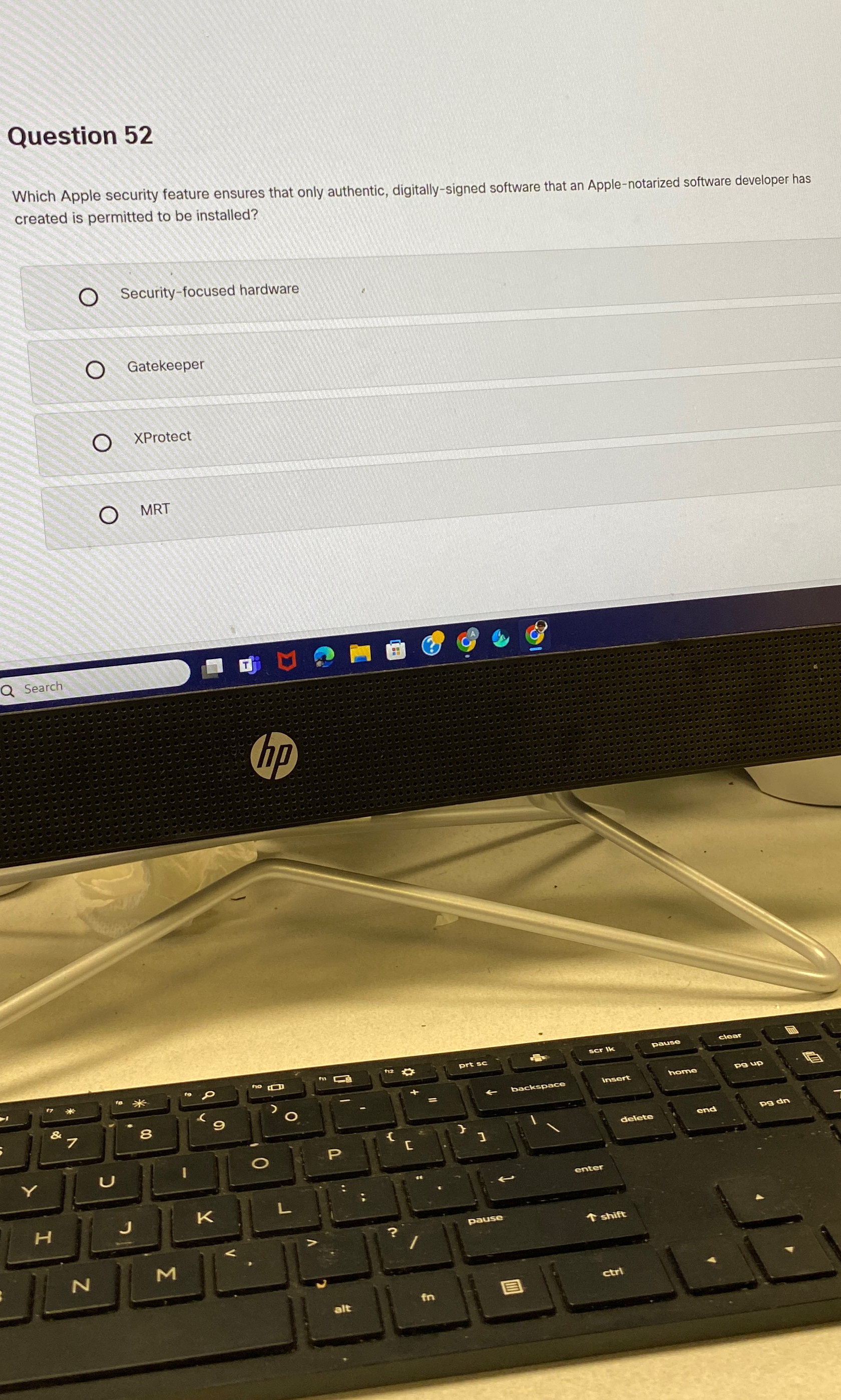  Question 52 Which Apple security feature ensures that only authentic, digitally-signed