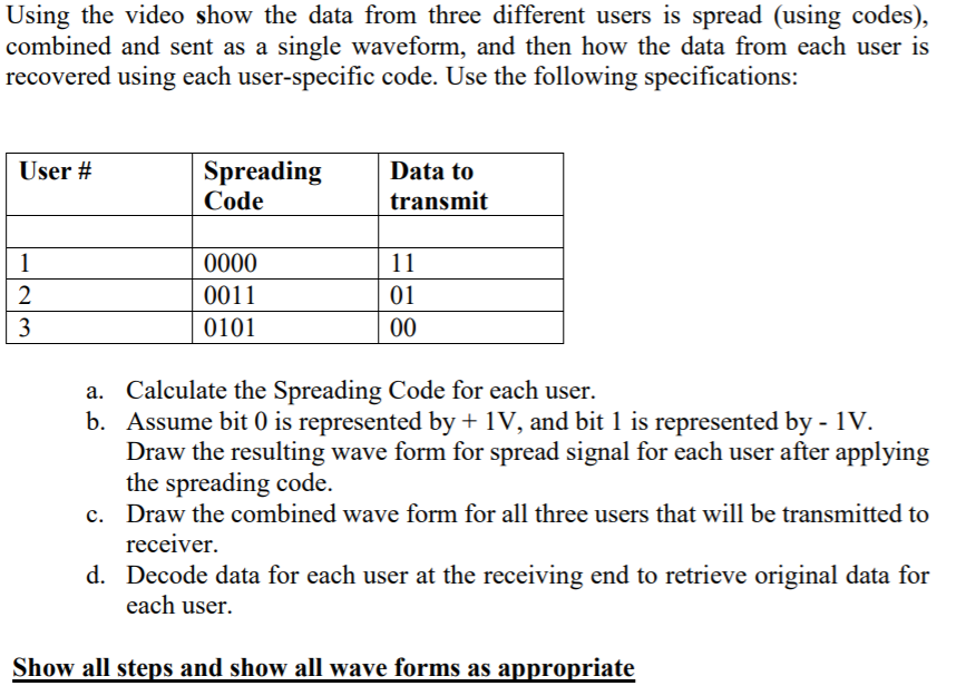  Using the video show the data from three different users is
