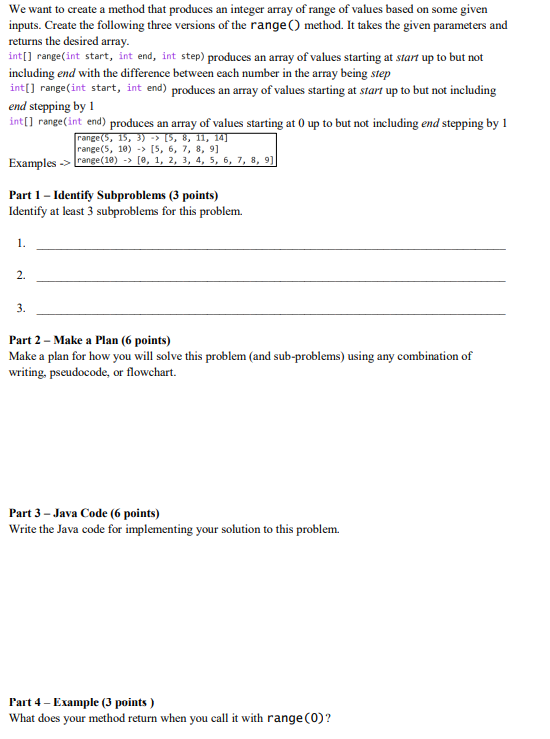 We want to create a method that produces an integer array