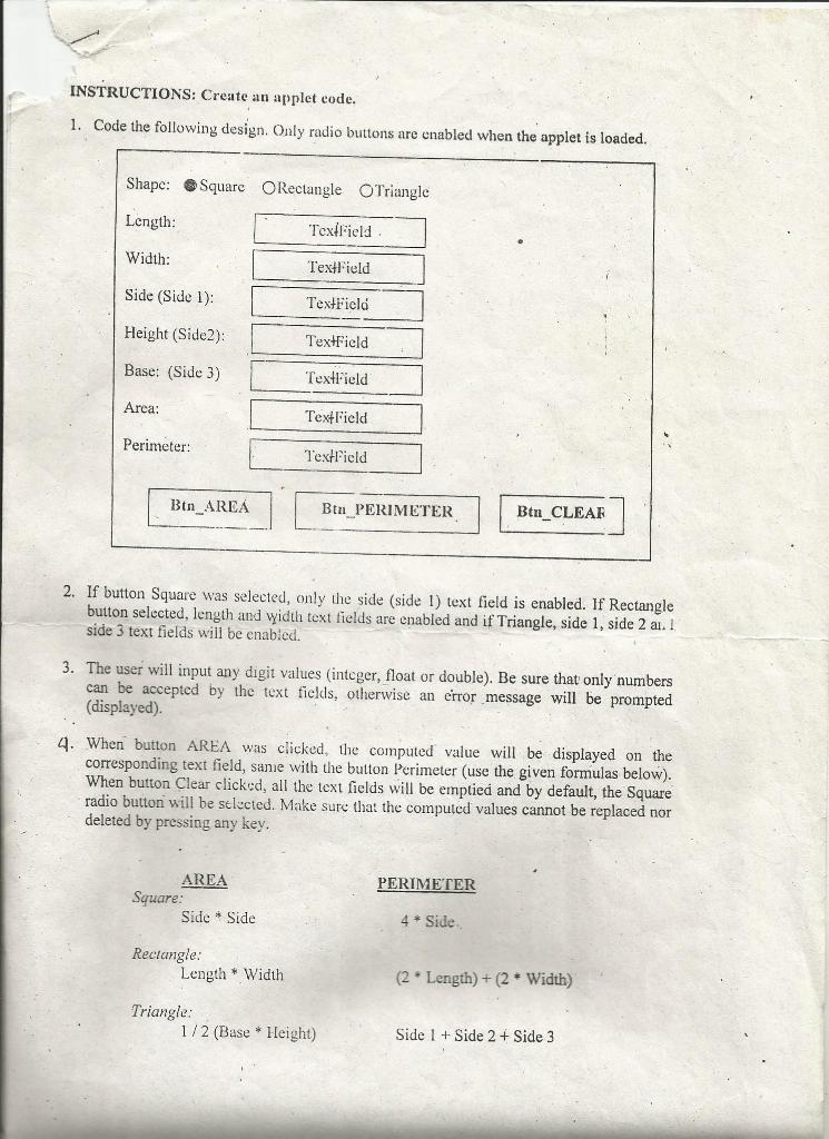  INSTRUCTIONS: Create an applet code. 1. Code the following design. Only