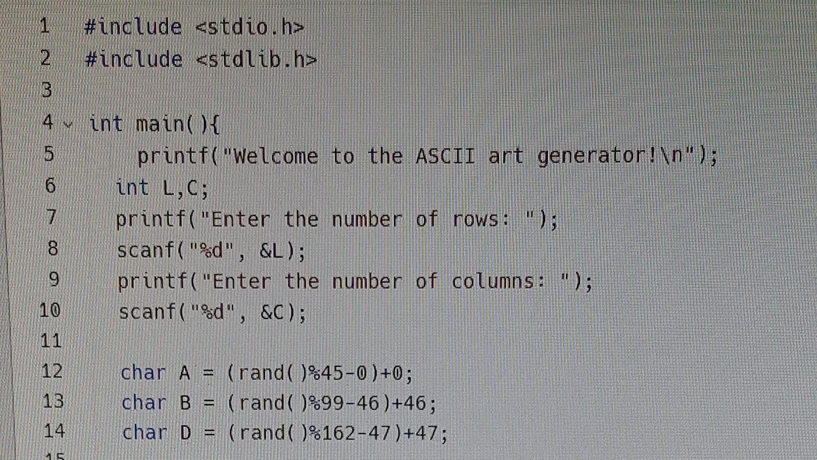 character should be randomize in a box like rectangle. ASCII Art Generator