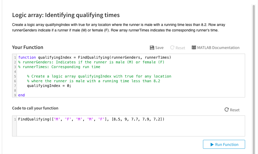 qualifying times Create a logic array qualifyingIndex with true for any location