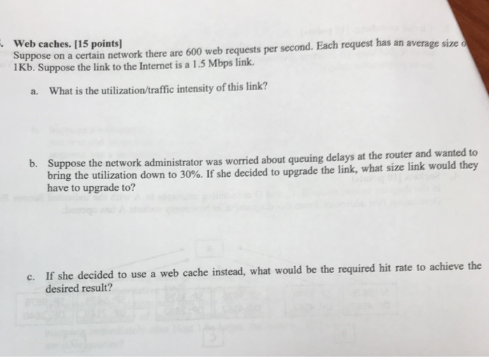  . Web caches. [15 points Suppose on a certain network there