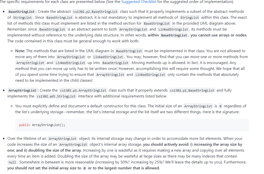 specific requirements for each class are presented below (See the Suggested Checklist