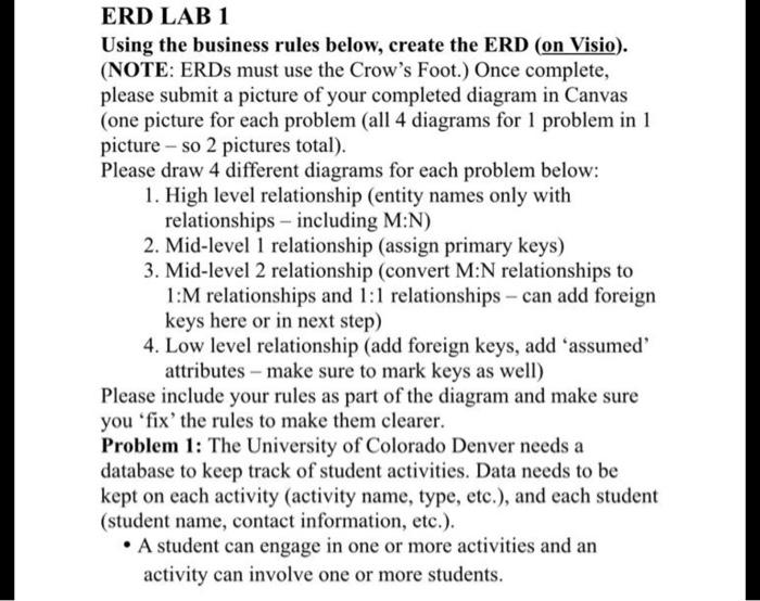  ERD LAB 1 Using the business rules below, create the ERD