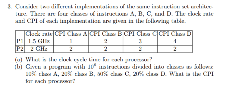  3. Consider two different implementations of the same instruction set architec-