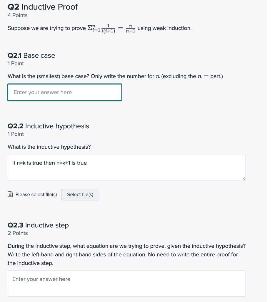 Q2 Inductive Proof 4 Points Suppose we are trying to prove