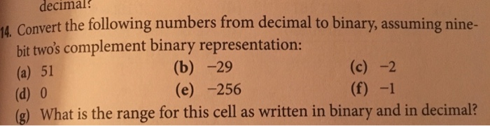  Convert the following numbers from decimal to binary, assuming nine-bit two's