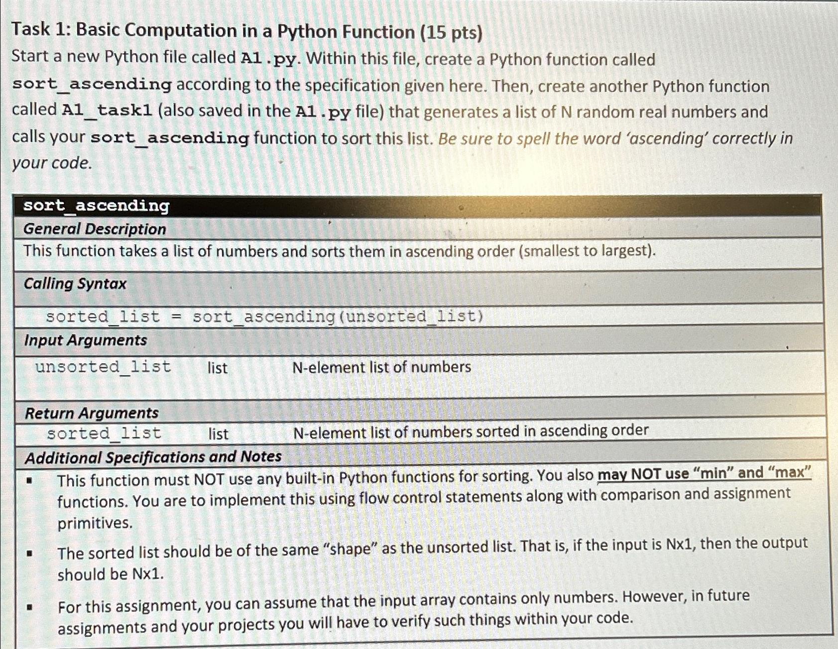  Task 1: Basic Computation in a Python Function (15 pts) Start