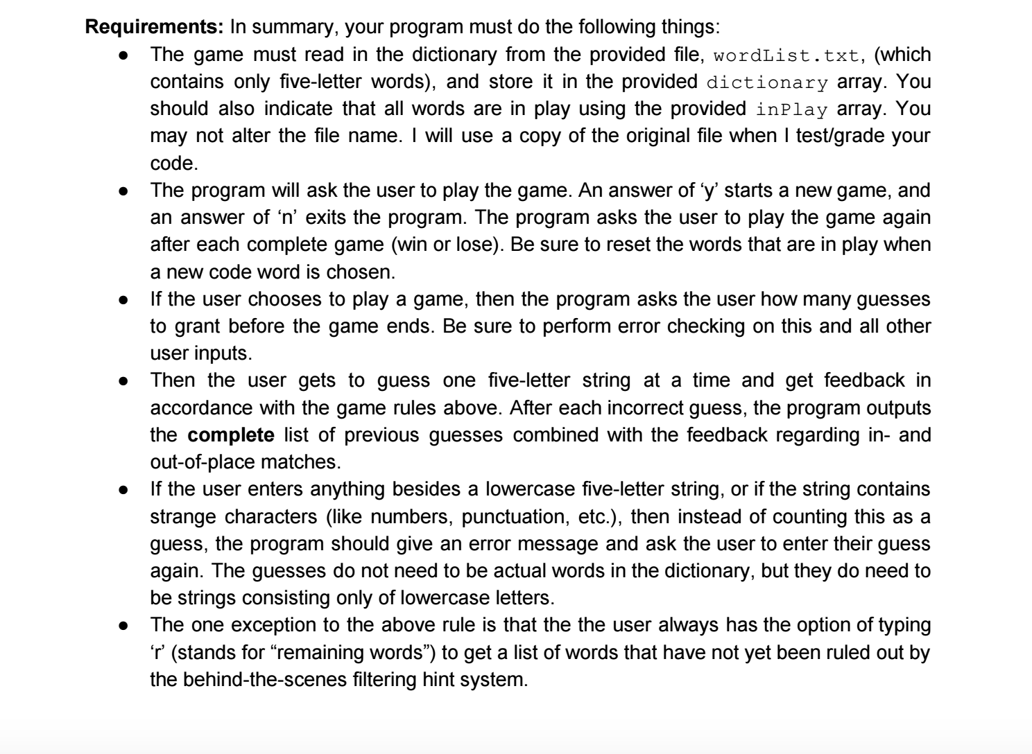 Need help finishing a Java Word Game program with provided skeleton code
