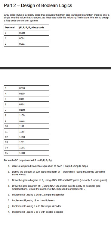  Part 2- Design of Boolean Logics Gray code (GC) is a