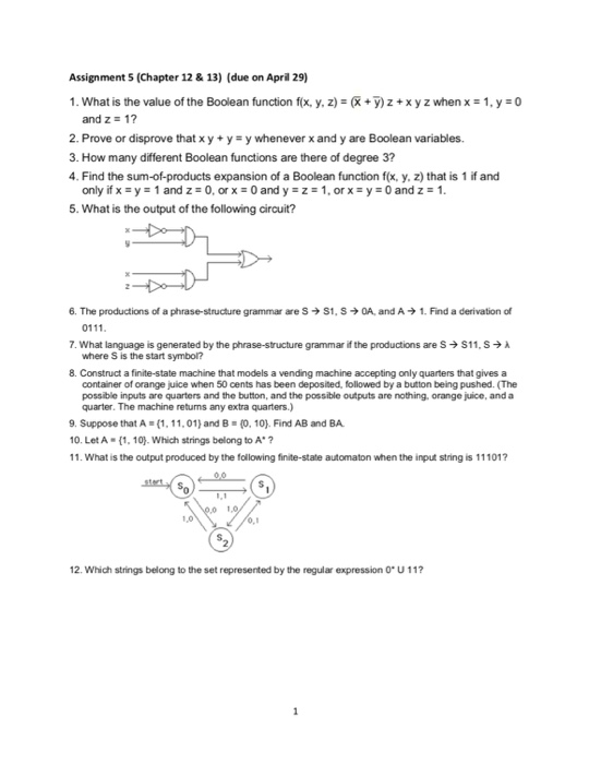  5 What is the value of the Boolean function f(x, y,