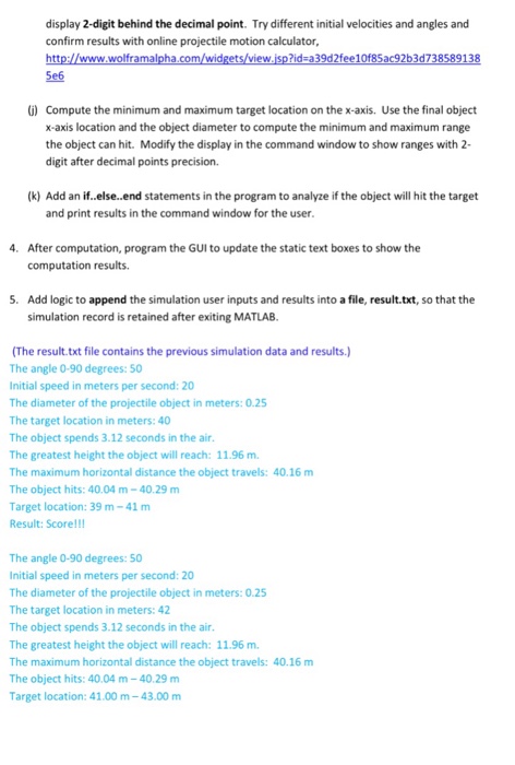 returns to the horizontal axis (x-axis), where y 0. This MATLAB program