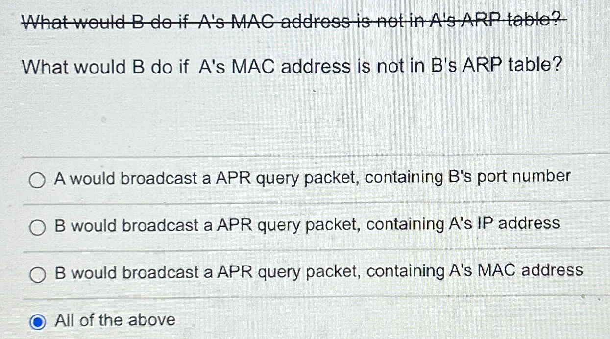  What would B do if A's MAC address is not in