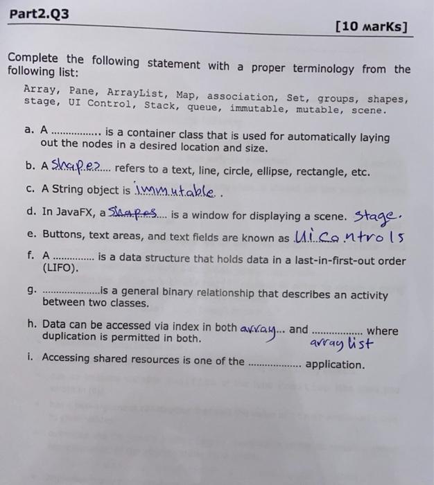 [20 marks]. 2 marks each. Please choose one correct answer for each