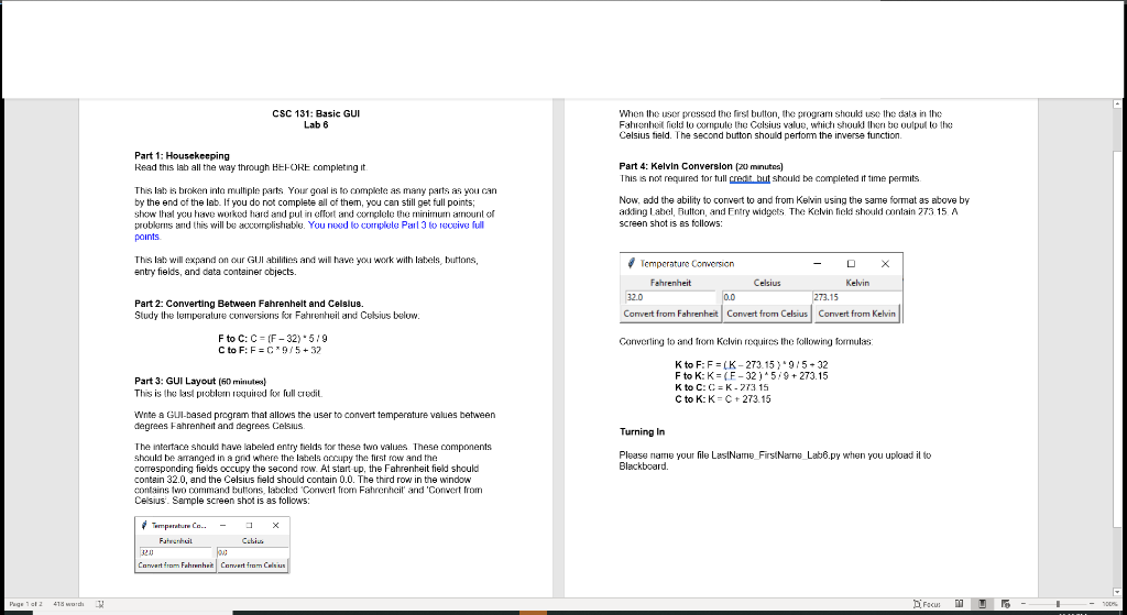  CSC 131: Basic GUI Lab 6 When the user pressed the