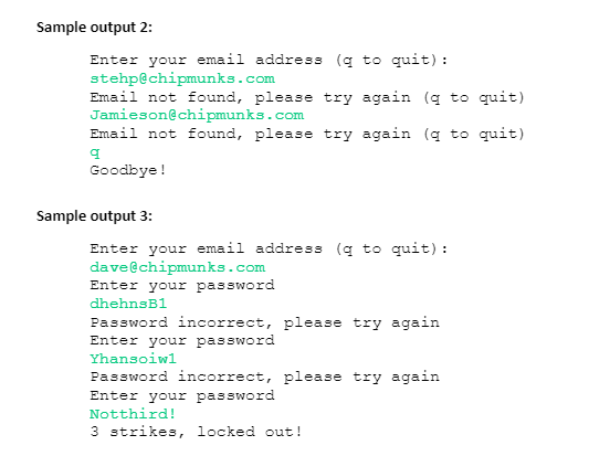 string fields name, email, and password. Your constructor(s) must check that an