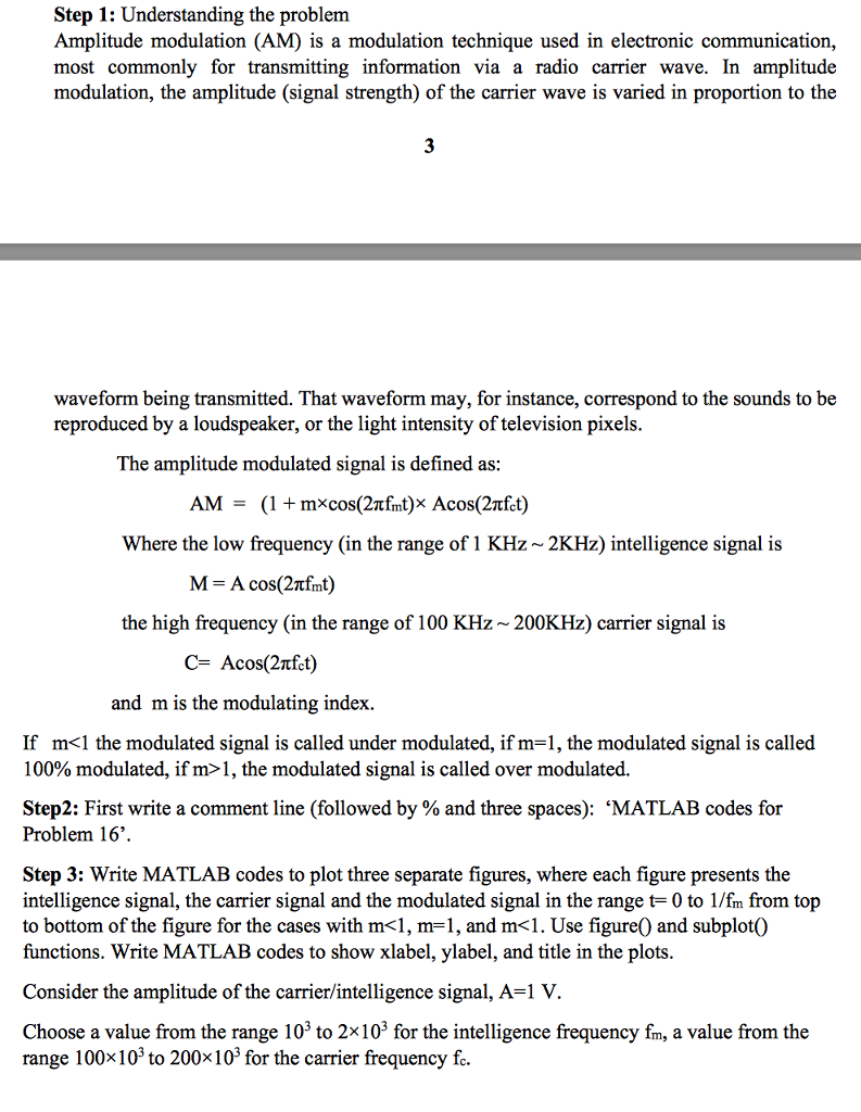  Understanding the problem Amplitude modulation (AM) is a modulation technique used