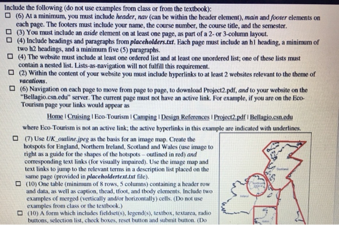  Include the following (do not use examples from class or from