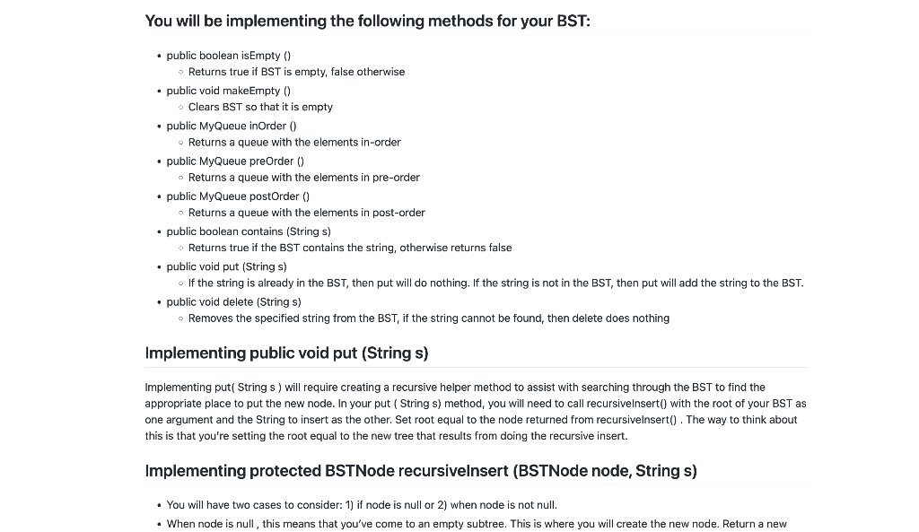 be creating a binary search tree (BST). The tree will be storing