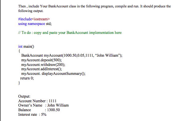 simulates managing a simple bank account. The account is created with an