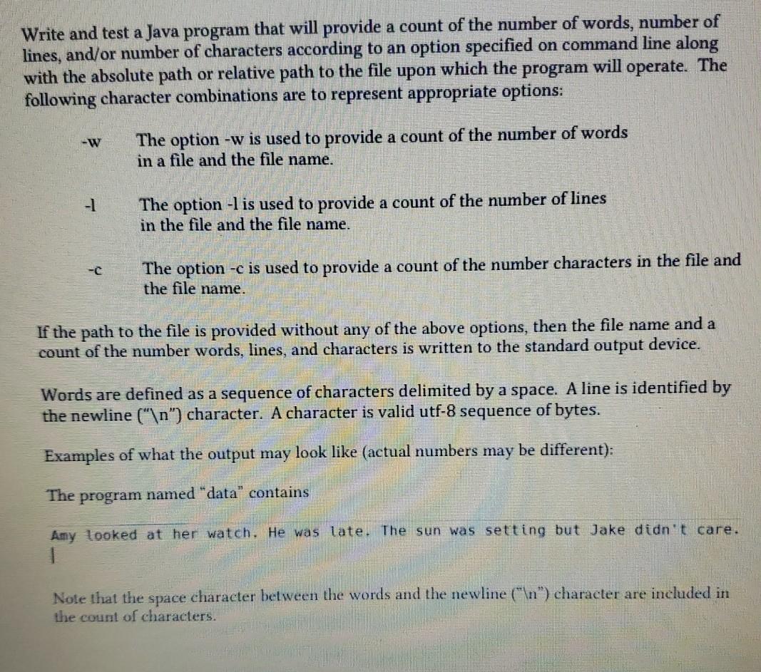 Write and test a Java program that will provide a count