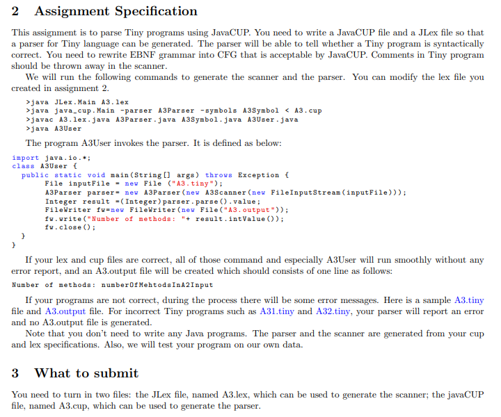  2 Assignment Specification This assignment is to parse Tiny programs using