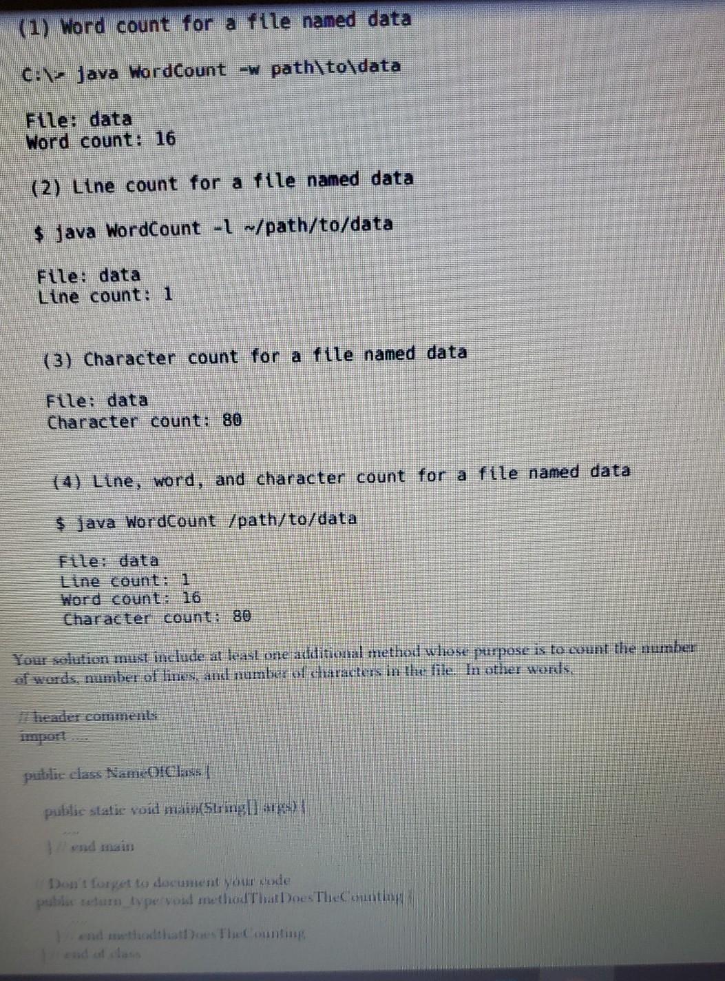 of the number of words, number of lines, and/or number of characters