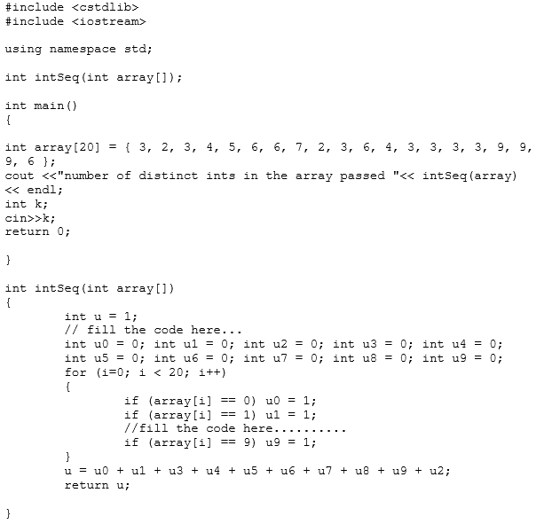 Complete the code: C++ program that reads a sequence of integers (Some
