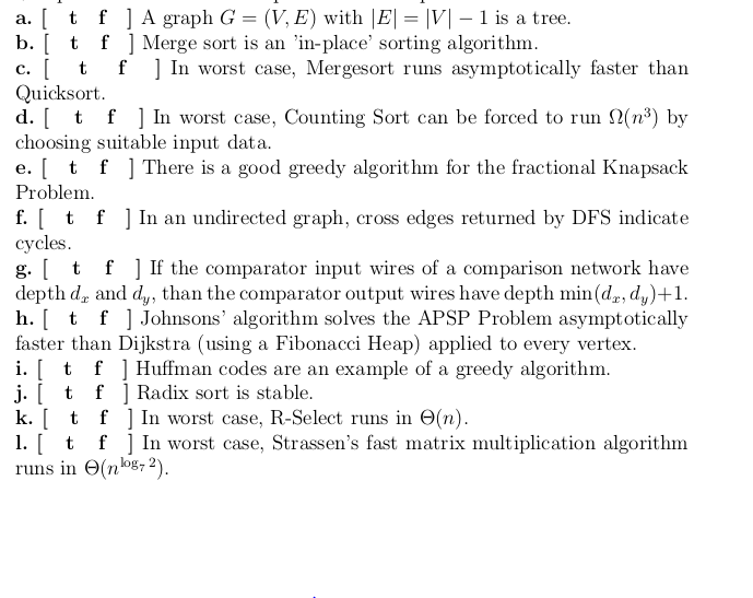  a. [ t f ] A graph G = (V. E)
