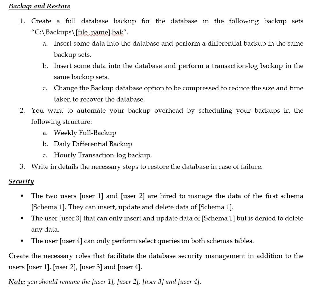  Part 2 SQL database TSql scripts. Backup and Restore 1. Create