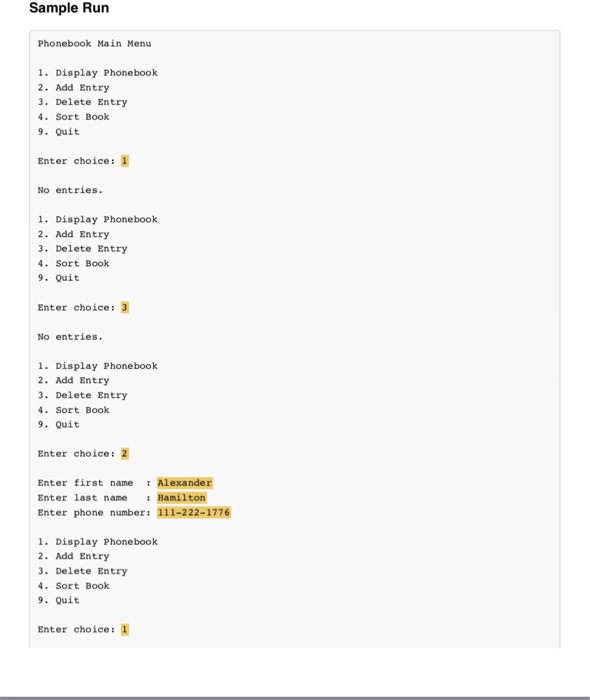 for each person in the phone book. The "phonebook" will be stored
