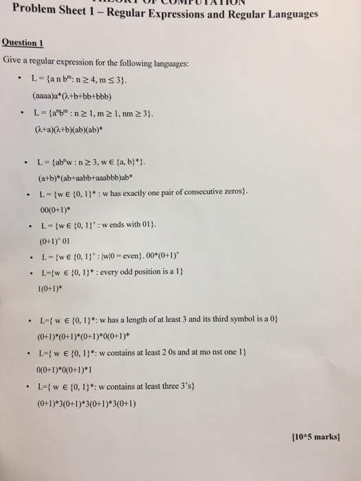  Give a regular expression for the following languages: L = {a
