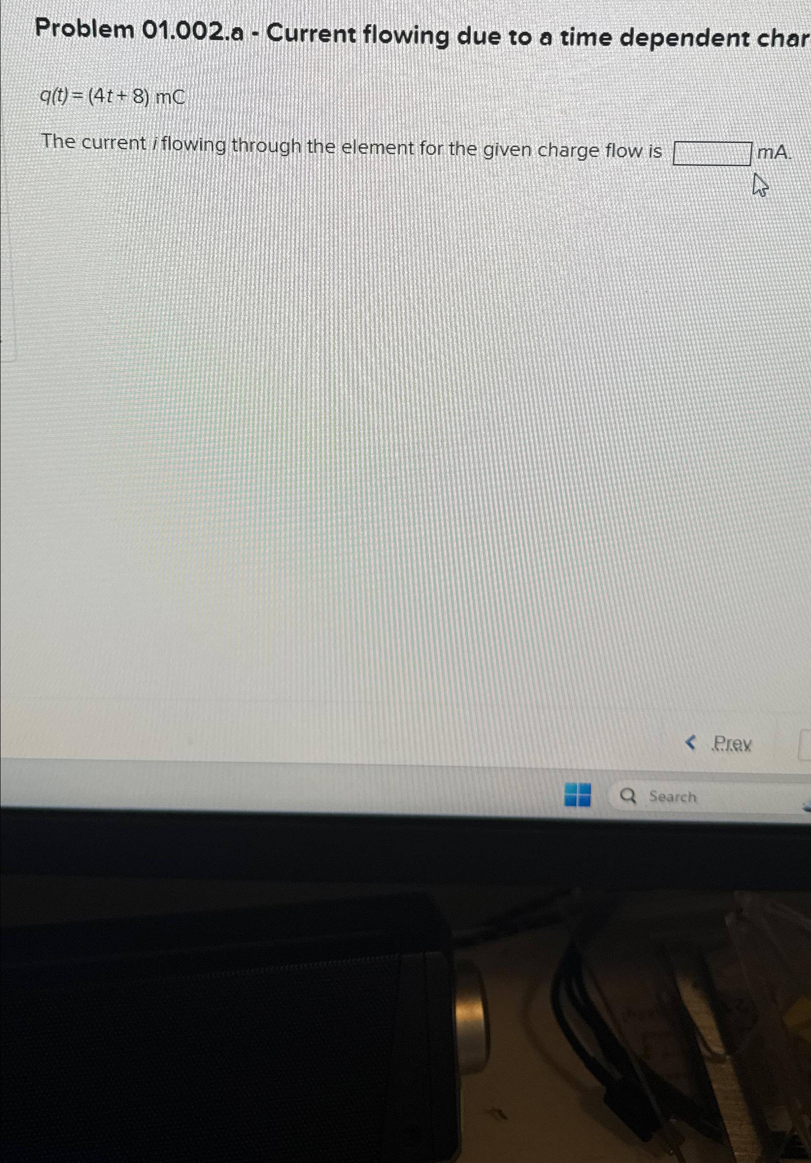  Problem 01.002.a - Current flowing due to a time dependent char