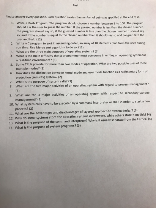  Test Please answer every question. Each question carries the number of
