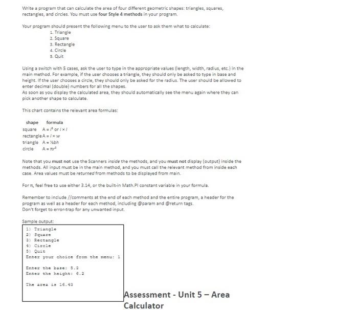 write a Java Program: using style 4 method, sample attached. Write a