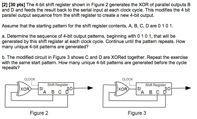The 4-bit shift register shown in Figure 2 generates the XOR