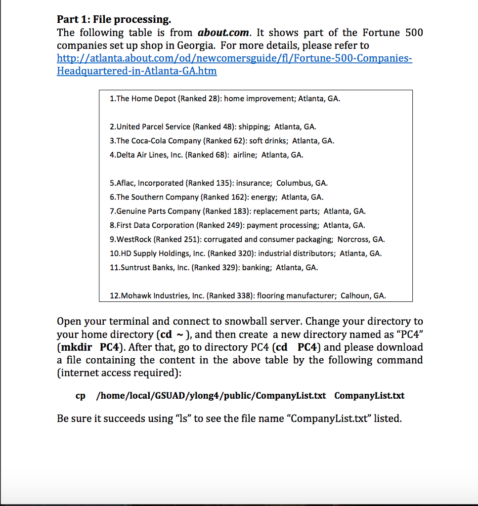  Part 1: File processing. The following table is from about.com. It