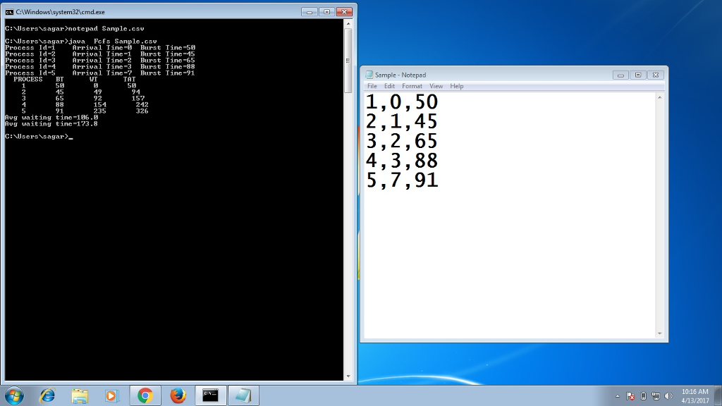 Write a program in Java that will simulate process scheduling. From the
