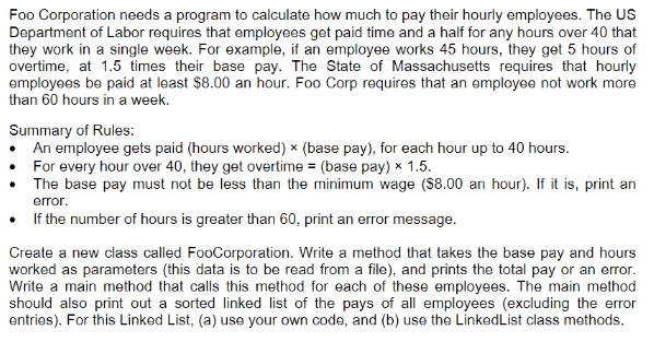 In Java, Foo Corporation needs a program to calculate how much to