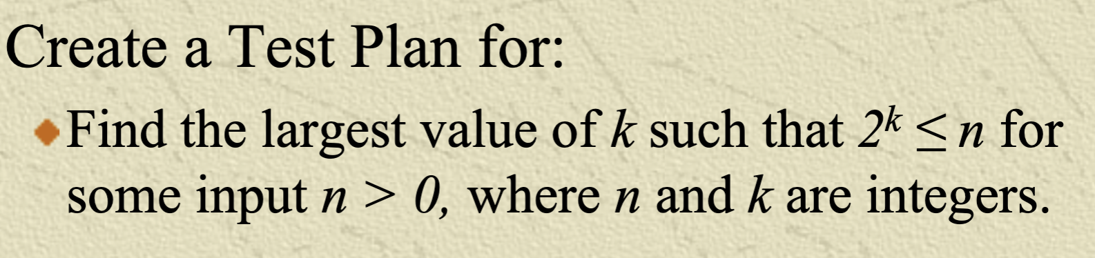 Create a test plan for the following: This is an example test