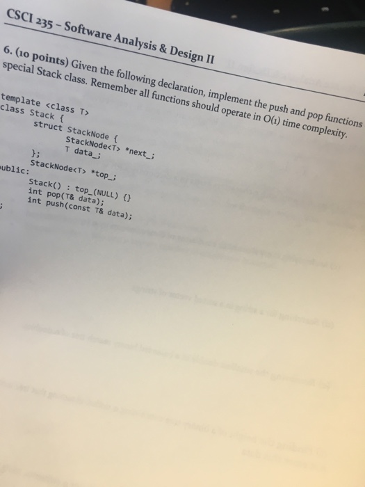  CSCI 235-Software Analysis &Design II points) Given the following declaration, implement