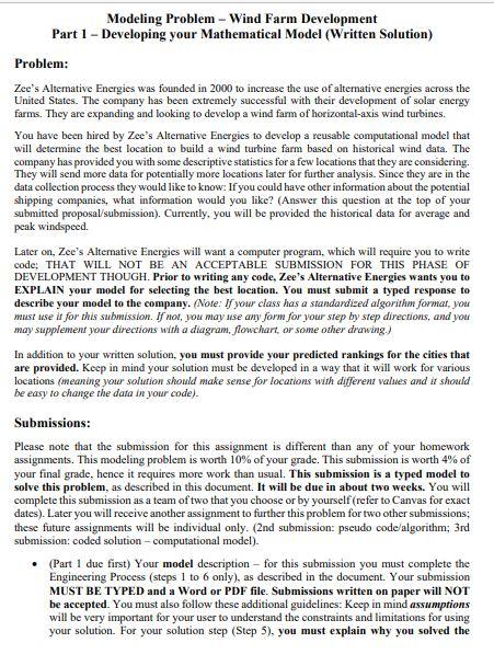 undefined Modeling Problem - Wind Farm Development Part 1 - Developing your