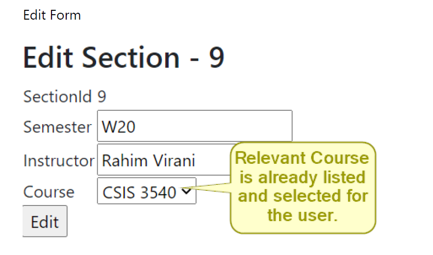  Please make the code perfect in editSectionForm, and it should appear