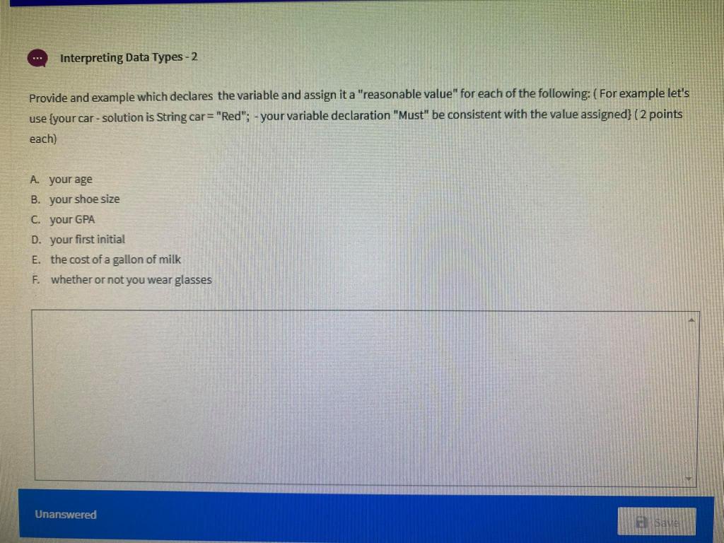  SEE Interpreting Data Types - 2 Provide and example which declares