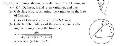  Write in MATLAB... 19. For the triangle shown, a 48 mm,